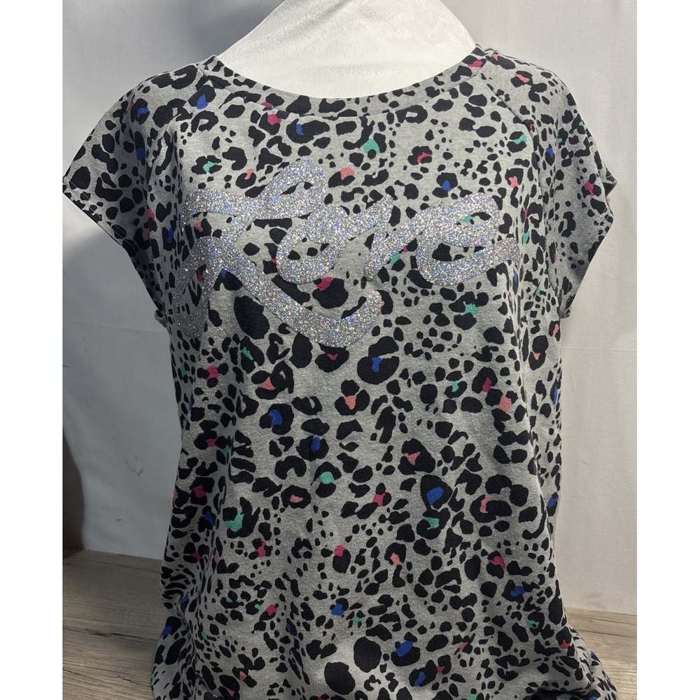 Juicy Couture Women's M Medium Top Leopard print Multi Color Love Short Sleeve